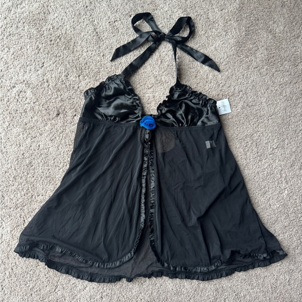 🫧BOGO - NWT Frederick's of Hollywood black lingerie babydoll slip with rose - L